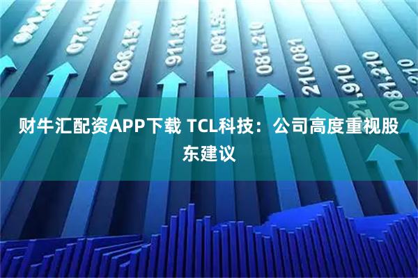 财牛汇配资APP下载 TCL科技：公司高度重视股东建议