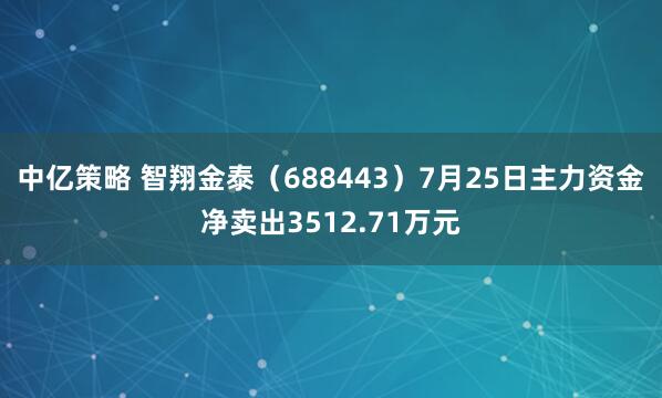 中亿策略 智翔金泰（688443）7月25日主力资金净卖出3512.71万元